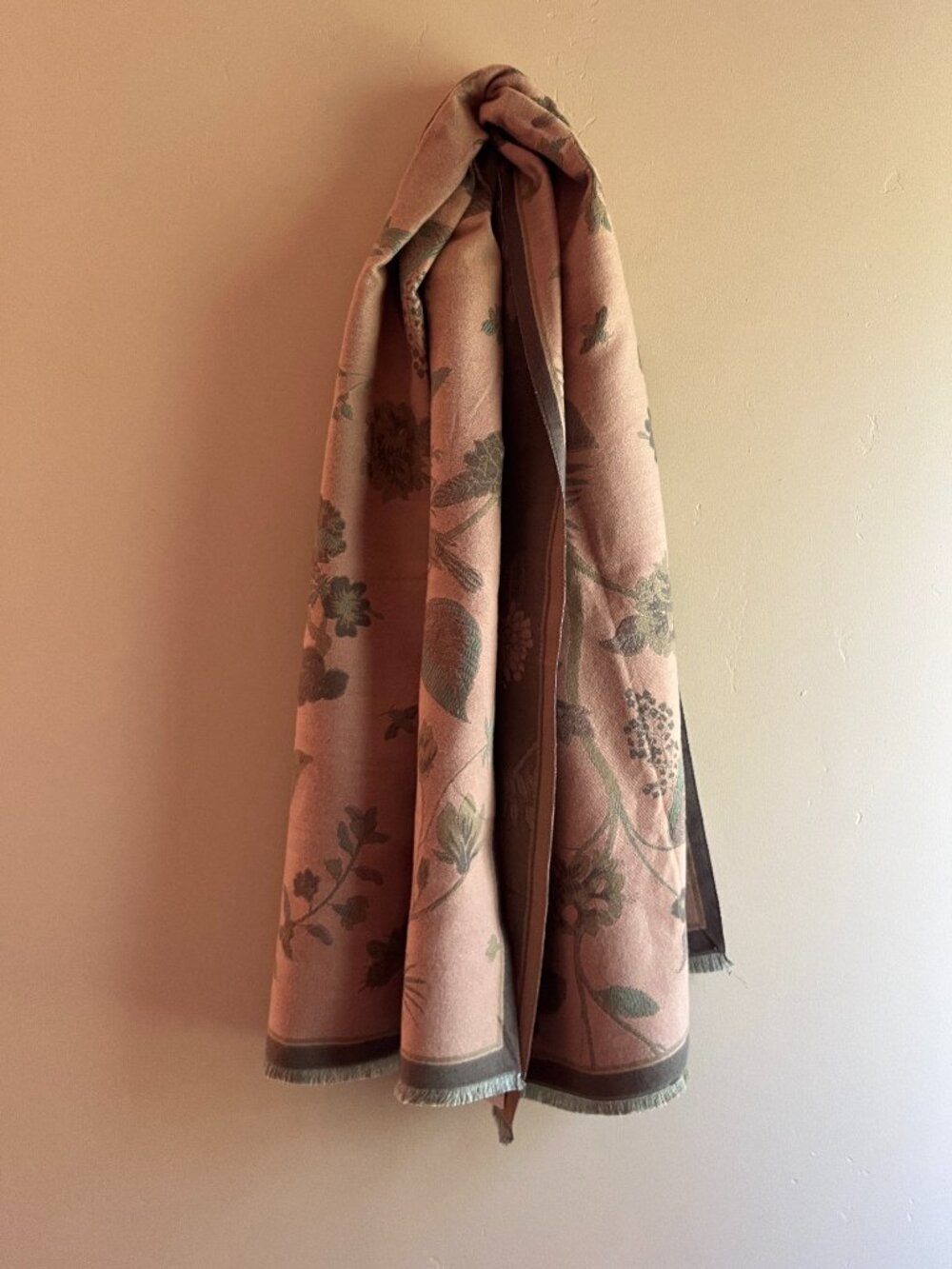 Pretty Persuasions Botanical Bird Fringe Toile Shawl Wrap Scarf Cottage Formal